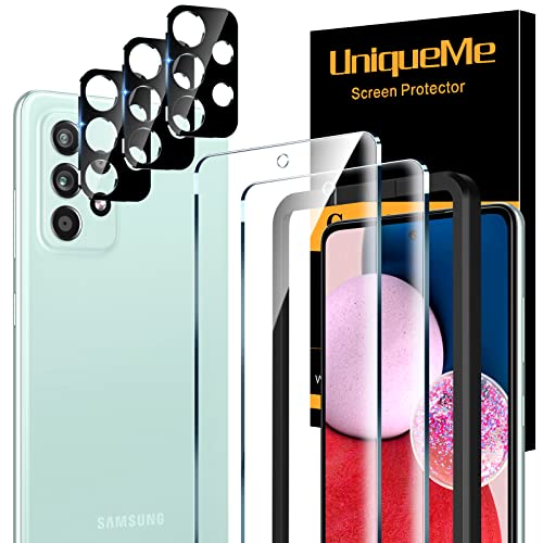 UniqueMe [3+2 Stück] Panzer Schutz Glas für Samsung Galaxy A52/A52 5G/A52s 5G Schutzglas [2 Stück Schutzfolie und 3 Stück Kameraschutz] 9H Härte, Kratzfest, Blasenfrei, HD Klar, mit Positionierhilfe von UniqueMe