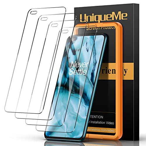 UniqueMe [4 Stück] Schutzglas für Oneplus Nord Schutzglas, H9 Härte Blasenfest Full Screen OnePlus Nord Schutzfolie Mit Positionierhilfe von UniqueMe