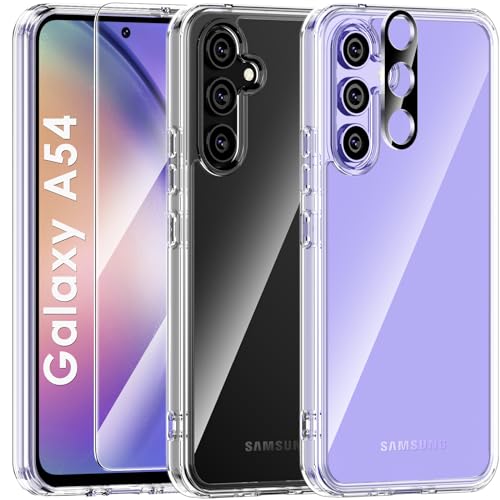 UniqueMe 5-in-1-Set für Samsung Galaxy A54 Hülle, [Nie Vergilbung] Handyhülle für Samsung A54 Case Rundumschutz Schutzhülle Cover [1 Handyhülle+2 Schutzfolie+2 Kameraschutz] Transparent von UniqueMe