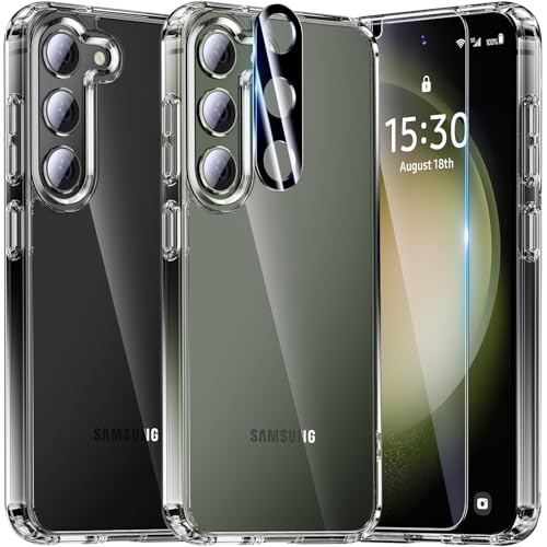 UniqueMe 5-in-1-Set für Samsung Galaxy S23 Hülle, [Nie Vergilbung] Handyhülle Samsung S23 Case Rundumschutz Schutzhülle Cover [1 Handyhülle+2 Schutzfolie+2 Kameraschutz] - Transparent von UniqueMe