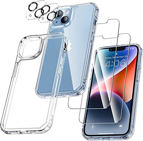 UniqueMe 5-in-1-Set für iPhone 14 Plus Hülle, [Nie Vergilbung] Case Rundumschutz Schutzhülle Cover [1 Handyhülle+2 Schutzfolie+2 Kameraschutz] - Transparent von UniqueMe