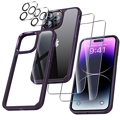 UniqueMe 5-in-1-Set für iPhone 14 Pro Max Hülle, [Nie Vergilbung] Handyhülle iPhone 14 Pro Max Case Rundumschutz Schutzhülle Cover [1 Handyhülle+2 Schutzfolie+2 Kameraschutz] - Lila von UniqueMe