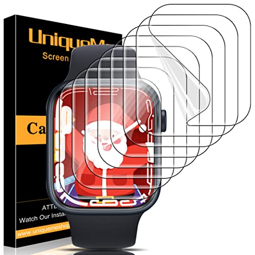 UniqueMe 8 Stück Schutzfolie für Apple Watch Series 9/8/7 45mm Folie, [Flexible TPU] Weich HD Klar Displayfolie iwatch 9/8/7 45mm Panzerfolie Blasenfreie, Volle Abdeckung, Anti-Staub von UniqueMe
