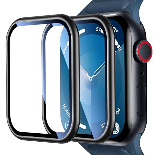 UniqueMe 9H Full Screen für Apple Watch 9/8/7 45mm Displayschutz [2 Stück Aluminium Schutzglas], 9H Härte Kratzfest Apple Watch 9/8/7 45mm Schutzfolie Einfache Installation von UniqueMe