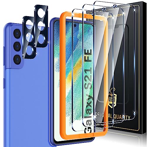 UniqueMe [3+2 Stück] Samsung Galaxy S21 FE 5G Schutzglas mit Positionierungshilfe 3 Stück Schutzglas und 2 Stück Kameraschutz, [9H Härte] [kratzfest] HD Klar von UniqueMe