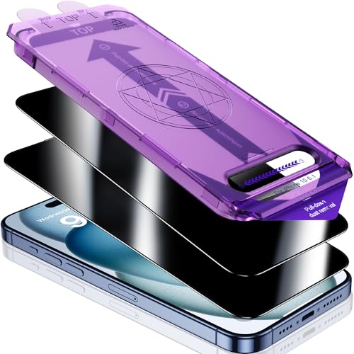 UniqueMe Premium Blickschutz für iPhone 15 Schutzglas Sichtschutz, [Automatische Staubentfernung] 9H Vollständige Abdeckung Schutzglas Anti-Spy Blasenfrei Hüllenfreundlich, 2 Stück von UniqueMe