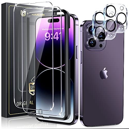 UniqueMe Schutzfolie für iPhone 14 Pro Panzer Schutz Glas [2 Stück Militätstandard Schutzglas und 2 Stück Kameraschutz], 9H Härte Kratzfest iPhone 14 Pro Schutzfolie Einfache Installation von UniqueMe