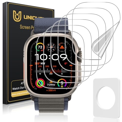 UniqueMe für Apple Watch 49mm Ultra/Ultra 2 Schutzfolie, [6 Stück Flexible TPU Folie] [HD-Klar] [Maximale Abdeckung] [Selbstheilung] Displayschutz Folie für iWatch 49mm von UniqueMe