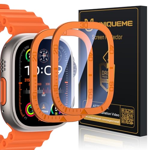 UniqueMe für Apple Watch Ultra 2/Ultra 49mm Panzer Schutz, [2024 Neu Titanlegierung Material],9H Härte Displayschutz,Kratzfest,Schutzfolie für Apple Watch 49mm Folie-Orange von UniqueMe