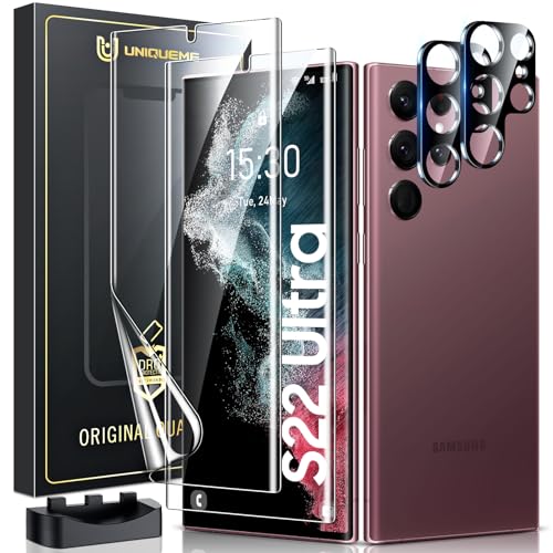 UniqueMe für Samsung Galaxy S22 Ultra Schutzfolie, [EPU Folie] 2 Stück Folie und 2 Stück Kameraschutz,Premium Displayschutz,Fingerabdruck-ID Unterstützen von UniqueMe