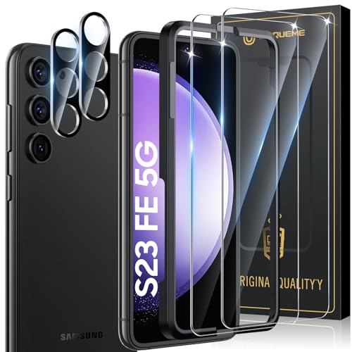 UniqueMe für Samsung Galaxy S23 Fe Schutzglas mit Positionierhilfe 2 Stück Schutzglas und 2 Stück Kameraschutz, [9H Härte] [Kratzfest] HD Klar Schutzglas S23 FE Displayschutz von UniqueMe