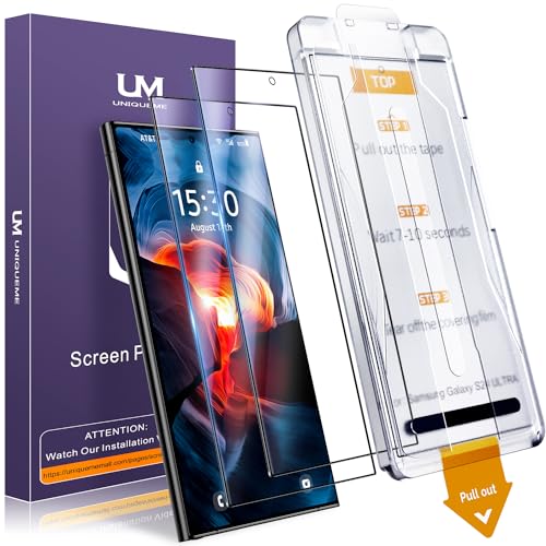 UniqueMe für Samsung Galaxy S24 Ultra Panzer Schutz Glas, [9H Bruchsicher Militärniveau] [Auto-Installation], S24 Ultra Schutzfolie, Fingerabdruck-Entsperrung, 2 Stück von UniqueMe