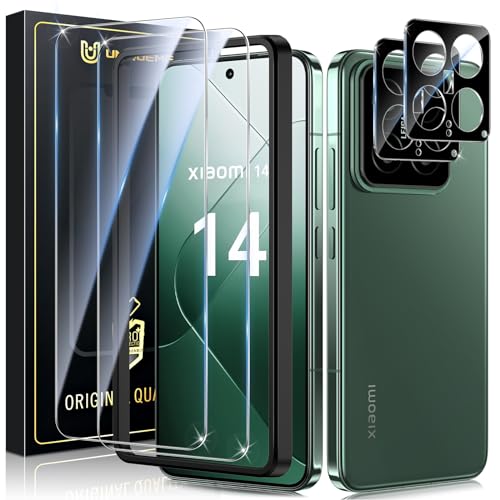 UniqueMe 4 Stück Schutzfolie für Xiaomi 14 Panzer Schutz Glas, 2 Stück Schutzglas und 2 Stück Kameraschutz, 9H Härte Panzerfolie Folie Displayschutz, HD-Klar von UniqueMe