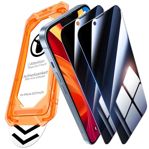 UniqueMe für iPhone 16e/13/13 Pro/14 für Panzerglas Sichtschutz - [Full Screen Displayschutz] Schutzfolie Sichtschutz für iPhone 16e/13/13 Pro/14 Schutzglas,Auto Installation,2 Stück von UniqueMe