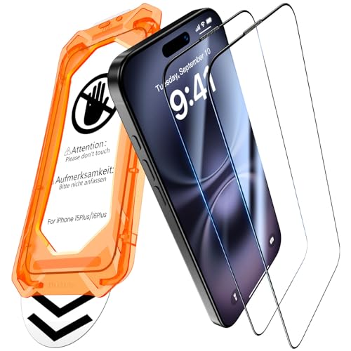 UniqueMe für iPhone 15 Plus/16 Plus für Panzerglas - [Full Screen Displayschutz] Schutzfolie für iPhone 15 Plus/16 Plus Schutzglas,Auto Installation,2 Stück von UniqueMe