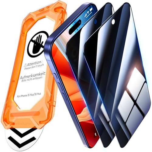 UniqueMe für iPhone 15 Plus/16 Plus für Panzerglas Sichtschutz - [Full Screen Displayschutz] Schutzfolie Sichtschutzfür iPhone 15 Plus/16 Plus Schutzglas,Auto Installation,2 Stück von UniqueMe