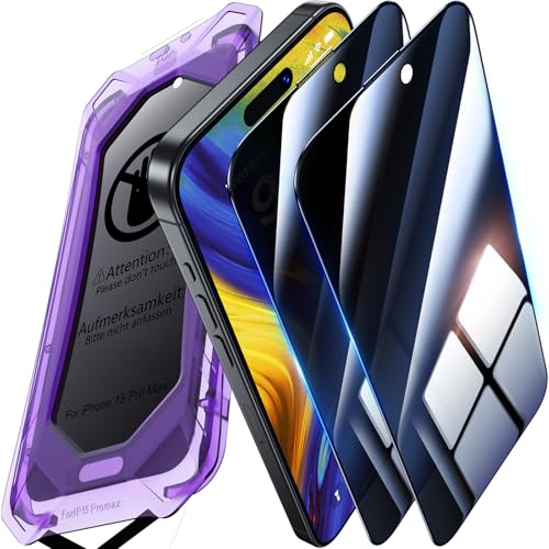 UniqueMe für iPhone 15 Pro Max für Panzerglas Sichtschutz - [Full Screen Displayschutz] Schutzfolie für iPhone 15 Pro Max Schutzglas,Auto Installation,2 Stück von UniqueMe