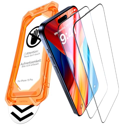 UniqueMe für iPhone 15 Pro für Panzerglas - [Full Screen Displayschutz] Schutzfolie für iPhone 15 Pro Schutzglas,Auto Installation,2 Stück von UniqueMe