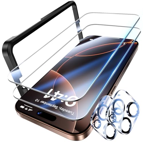 UniqueMe für iPhone 16 Pro für Panzerglas, 2 Stück Schutzglas und 2 Stück Kameraschutz, Bruchsichere Schutzfolie für iPhone 16 Pro, 9H-Härte Displayschutzfolie, HD-Klar UniqueMe für iPhone 16 Pro für Panzerglas, 2 Stück Schutzglas und 2 Stück Kameraschutz, Bruchsichere Schutzfolie für iPhone 16 Pro, 9H-Härte Displayschutzfolie, HD-Klar von UniqueMe