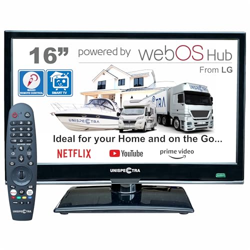 Unispectra® 16“ Smart TV (webOS) Full HD 230V 24V Triple Tuner: Sat, Antenne, Kabel TV, 3xHDMI, 2xUSB, Magic Remote. 12V Fernseher für Wohnmobile, Wohnwagen, LKWs, Lieferwagen, Boote von Unispectra