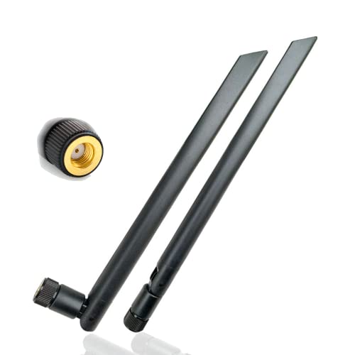 2 Stück UniteCom Dualband-WLAN-Antenne 2,4 GHz & 5 GHz 5 dBi Verstärkung RP-SMA-Stecker 90 ° abnehmbar faltbar für Router Flachantenne omnidirektional kabellos Internet Breitband Schwarz von UniteCom