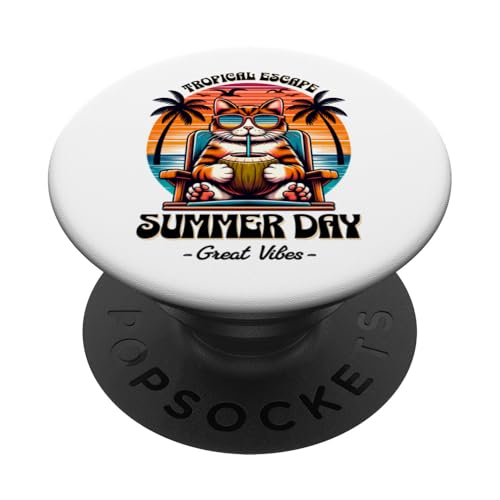 Sommer - Tropische Flucht Katze mit Kokosnuss PopSockets Klebender PopGrip Sommer - Tropische Flucht Katze mit Kokosnuss PopSockets Klebender PopGrip von United Labels