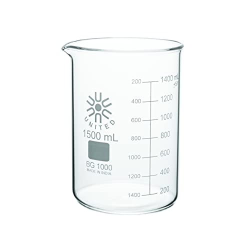 United Scientific BG1000–1500 Borosilikatglas niedrige Form Becher, 1500 ml Fassungsvermögen (4 Stück) von United Scientific Supplies