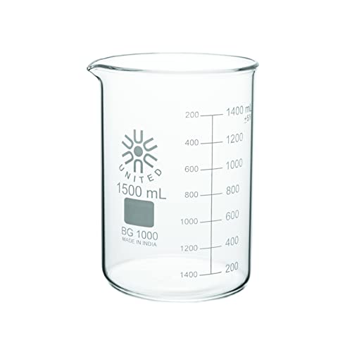 United Scientific BG1000–1500 Borosilikatglas niedrige Form Becher, 1500 ml Fassungsvermögen (4 Stück) von United Scientific