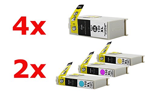 Kompatibel für Lexmark Interact S 608 Tinten Sparset Black, Cyan, Magenta, Yellow - No.100 XL / 0014N1092E - 0014N1095E - Inhalt: 4 x 21 ml & 6 x 9,6 ml von United Toner