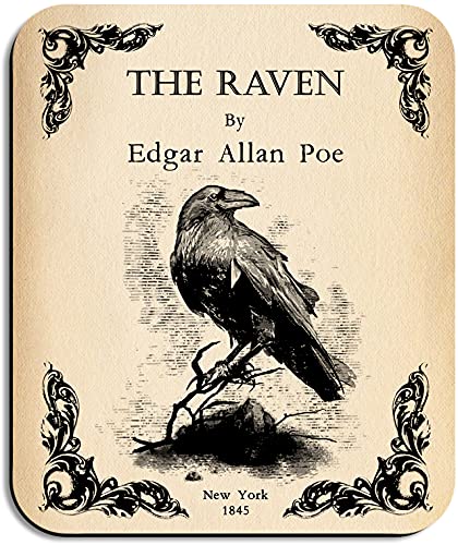 Edgar Allan Poe Mauspad, Motiv: Der Rabe von Edgar Allan Poe, Literarisches Mauspad, Motiv: Raben (gealtertes Papier), Buchgeschenk, Bibliothekarisches Geschenk, Gothic-Geschenk von Universal Zone