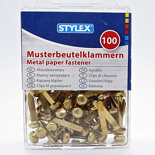 Musterbeutelklammern (100-er Pack * L: 19 mm * Metall goldfarbend) von Universal