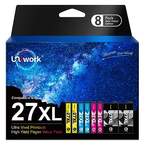 Uniwork 27 XL Kompatible Tintenpatronen für Epson 27XL für Workforce WF-7610 WF-7715 WF-7720 WF-7620 WF-7710 WF-3620 WF-3640 WF-7110 (Schwarz Cyan Magenta Gelb, Packung mit 8) von Uniwork