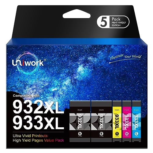 Uniwork Kompatibel Druckerpatronen für HP 932 933 932XL 933XL für HP Officejet 6600 6700 6100 7110 7510 7610 7612 (2 Schwarz, 1 Cyan, 1 Magenta, 1 Gelb) von Uniwork