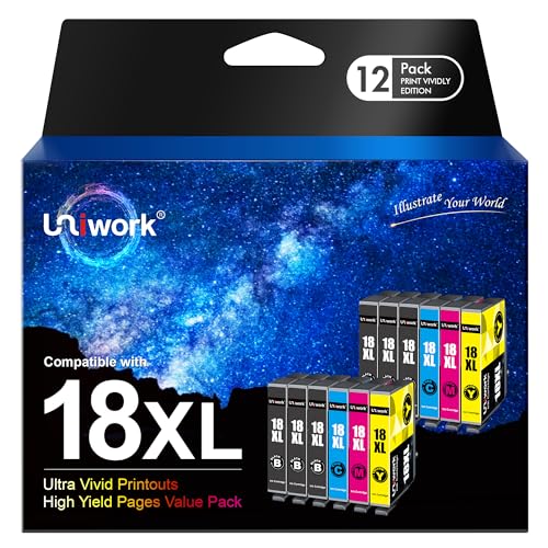 Uniwork Kompatibel Tintenpatrone als Ersatz für Epson 18XL für Expression Home XP-322 XP-215 XP-205 XP-225 XP-305 XP-325 XP-422 XP-405 XP-415 XP-425 XP-315 XP-312 XP-425 XP-412 XP-202 XP-102,12er-Pack von Uniwork