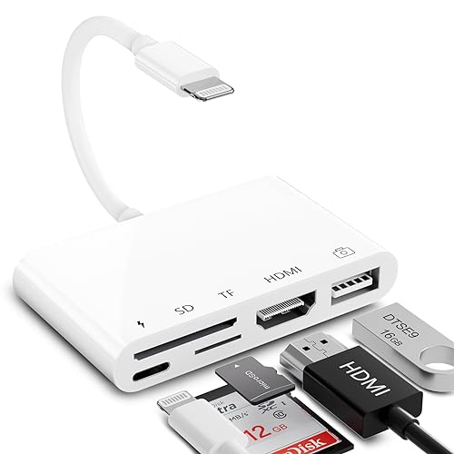 Uniytriox Lighting auf HDMI USB Adapter, 5-in-1 Digital AV USB SD/TF Adapter Anschluss Kamera mit HDMI Sync Bildschirm, Kartenleser und Power Port kompatibel für iPhone/TV/Projektor/Monitor/Pad von Uniytriox
