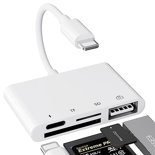 SD Kartenleser iPhone, 4 in 1 iPhone USB Kamera Adapter, SD/TF Kartenleser Adapter für iPhone, USB Buchse, OTG Adapter, USB-OTG Kabel für iPhone 14/13/12/11 X Xs 8 7 & Pad von Uniytriox