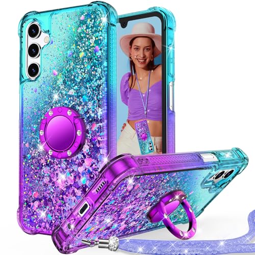 Unlicaku für Samsung Galaxy A14 4G/5G Hülle mit Band, Handyhülle Ring Frauen Mädchen Bling Sparkle Glitter Cute Case, Ring Ständer Schutzhülle für Samsung A14 – Lila Unlicaku für Samsung Galaxy A14 4G/5G Hülle mit Band, Handyhülle Ring Frauen Mädchen Bling Sparkle Glitter Cute Case, Ring Ständer Schutzhülle für Samsung A14 – Lila von Unlicaku