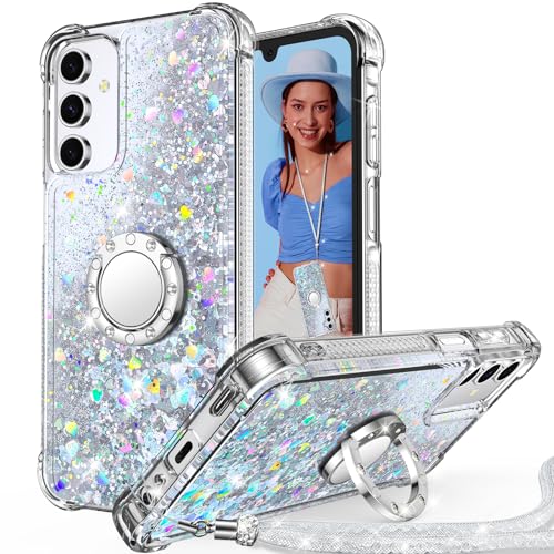 Unlicaku für Samsung Galaxy A15 5G Hülle mit Band, Ring Ständer HandyHülle Handykette Frauen Mädchen Glitzer Silikon Flüssigkeit Schutzhülle für Samsung A15 5G Case, Silber Unlicaku für Samsung Galaxy A15 5G Hülle mit Band, Ring Ständer HandyHülle Handykette Frauen Mädchen Glitzer Silikon Flüssigkeit Schutzhülle für Samsung A15 5G Case, Silber von Unlicaku