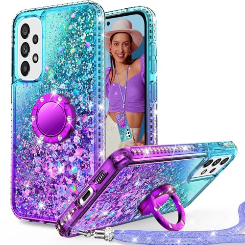 Unlicaku für Samsung Galaxy A53 5G Hülle mit Band, Ring Ständer HandyHülle Handykette Frauen Mädchen Glitzer Silikon Flüssigkeit Schutzhülle für Samsung A53 5G Case, Lila Unlicaku für Samsung Galaxy A53 5G Hülle mit Band, Ring Ständer HandyHülle Handykette Frauen Mädchen Glitzer Silikon Flüssigkeit Schutzhülle für Samsung A53 5G Case, Lila von Unlicaku