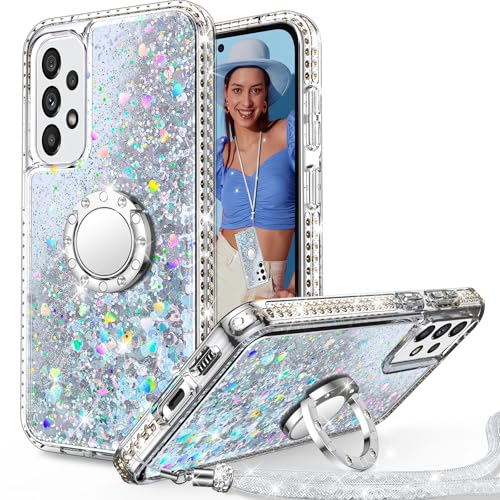 Unlicaku für Samsung Galaxy A53 5G Hülle mit Band, Ring Ständer HandyHülle Handykette Frauen Mädchen Glitzer Silikon Flüssigkeit Schutzhülle für Samsung A53 5G Case, Silber Unlicaku für Samsung Galaxy A53 5G Hülle mit Band, Ring Ständer HandyHülle Handykette Frauen Mädchen Glitzer Silikon Flüssigkeit Schutzhülle für Samsung A53 5G Case, Silber von Unlicaku