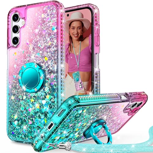 Unlicaku für Samsung Galaxy A54 5G Hülle mit Band, Ring Ständer HandyHülle Handykette Frauen Mädchen Glitzer Silikon Flüssigkeit Schutzhülle für Samsung A54 5G Case, Grün Unlicaku für Samsung Galaxy A54 5G Hülle mit Band, Ring Ständer HandyHülle Handykette Frauen Mädchen Glitzer Silikon Flüssigkeit Schutzhülle für Samsung A54 5G Case, Grün von Unlicaku