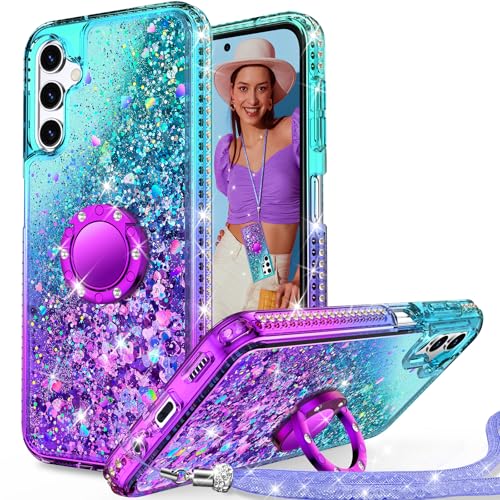 Unlicaku für Samsung Galaxy A54 5G Hülle mit Band, Ring Ständer HandyHülle Handykette Frauen Mädchen Glitzer Silikon Flüssigkeit Schutzhülle für Samsung A54 5G Case, Lila Unlicaku für Samsung Galaxy A54 5G Hülle mit Band, Ring Ständer HandyHülle Handykette Frauen Mädchen Glitzer Silikon Flüssigkeit Schutzhülle für Samsung A54 5G Case, Lila von Unlicaku