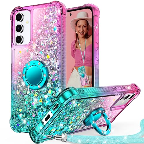 Unlicaku für Samsung Galaxy A55 5G Hülle mit Band, Ring Ständer HandyHülle Handykette Frauen Mädchen Glitzer Silikon Flüssigkeit Schutzhülle für Samsung A55 5G Case, Grün Unlicaku für Samsung Galaxy A55 5G Hülle mit Band, Ring Ständer HandyHülle Handykette Frauen Mädchen Glitzer Silikon Flüssigkeit Schutzhülle für Samsung A55 5G Case, Grün von Unlicaku