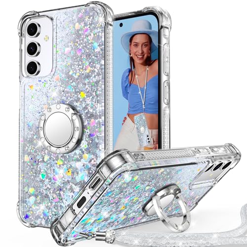 Unlicaku für Samsung Galaxy A55 5G Hülle mit Band, Ring Ständer HandyHülle Handykette Frauen Mädchen Glitzer Silikon Flüssigkeit Schutzhülle für Samsung A55 5G Case, Silber Unlicaku für Samsung Galaxy A55 5G Hülle mit Band, Ring Ständer HandyHülle Handykette Frauen Mädchen Glitzer Silikon Flüssigkeit Schutzhülle für Samsung A55 5G Case, Silber von Unlicaku