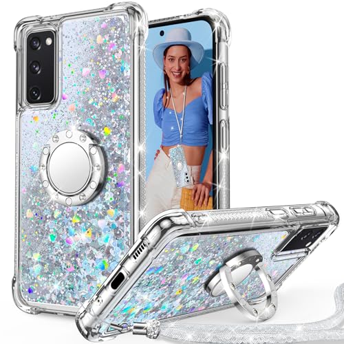 Unlicaku für Samsung Galaxy S20 FE Hülle mit Band, Handyhülle Ring Frauen Mädchen Bling Sparkle Glitter Cute Case, Ring Ständer Schutzhülle für Samsung S20 FE, Silber Unlicaku für Samsung Galaxy S20 FE Hülle mit Band, Handyhülle Ring Frauen Mädchen Bling Sparkle Glitter Cute Case, Ring Ständer Schutzhülle für Samsung S20 FE, Silber von Unlicaku