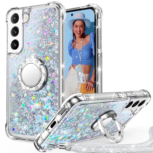 Unlicaku für Samsung Galaxy S21 Hülle mit Band, Ring Ständer HandyHülle Handykette Frauen Mädchen Glitzer Silikon Flüssigkeit Schutzhülle für Samsung S21, Silber Unlicaku für Samsung Galaxy S21 Hülle mit Band, Ring Ständer HandyHülle Handykette Frauen Mädchen Glitzer Silikon Flüssigkeit Schutzhülle für Samsung S21, Silber von Unlicaku