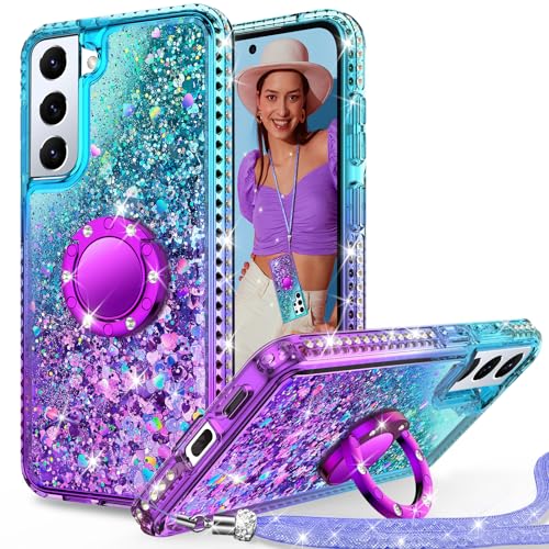 Unlicaku für Samsung Galaxy S22 Hülle mit Band, Ring Ständer HandyHülle Handykette Frauen Mädchen Glitzer Silikon Flüssigkeit Schutzhülle für Samsung S22, Lila Unlicaku für Samsung Galaxy S22 Hülle mit Band, Ring Ständer HandyHülle Handykette Frauen Mädchen Glitzer Silikon Flüssigkeit Schutzhülle für Samsung S22, Lila von Unlicaku