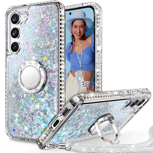 Unlicaku für Samsung Galaxy S23 Hülle mit Band, Ring Ständer HandyHülle Handykette Frauen Mädchen Glitzer Silikon Flüssigkeit Schutzhülle für Samsung S23, Silber Unlicaku für Samsung Galaxy S23 Hülle mit Band, Ring Ständer HandyHülle Handykette Frauen Mädchen Glitzer Silikon Flüssigkeit Schutzhülle für Samsung S23, Silber von Unlicaku