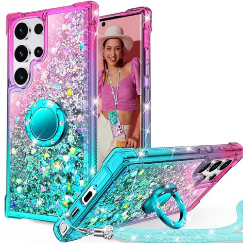 Unlicaku für Samsung Galaxy S23 Ultra Hülle mit Band, Ring Ständer HandyHülle Handykette Frauen Mädchen Glitzer Silikon Flüssigkeit Schutzhülle für Samsung S23 Ultra, Grün Unlicaku für Samsung Galaxy S23 Ultra Hülle mit Band, Ring Ständer HandyHülle Handykette Frauen Mädchen Glitzer Silikon Flüssigkeit Schutzhülle für Samsung S23 Ultra, Grün von Unlicaku