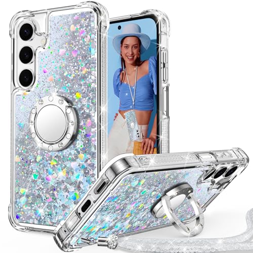 Unlicaku für Samsung Galaxy S24 FE Hülle mit Band, Ring Ständer HandyHülle Handykette Frauen Mädchen Glitzer Silikon Flüssigkeit Schutzhülle für Samsung S24 FE, Silber Unlicaku für Samsung Galaxy S24 FE Hülle mit Band, Ring Ständer HandyHülle Handykette Frauen Mädchen Glitzer Silikon Flüssigkeit Schutzhülle für Samsung S24 FE, Silber von Unlicaku